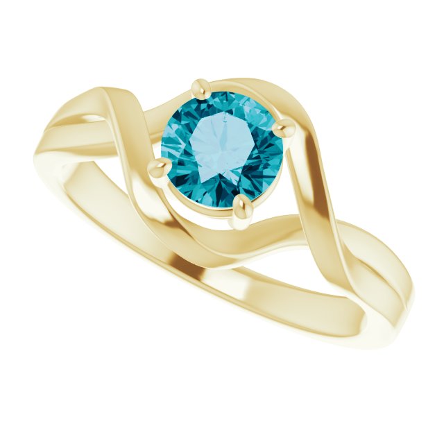 14K Yellow Gold Round 5.5mm Natural London Blue Topaz Ring