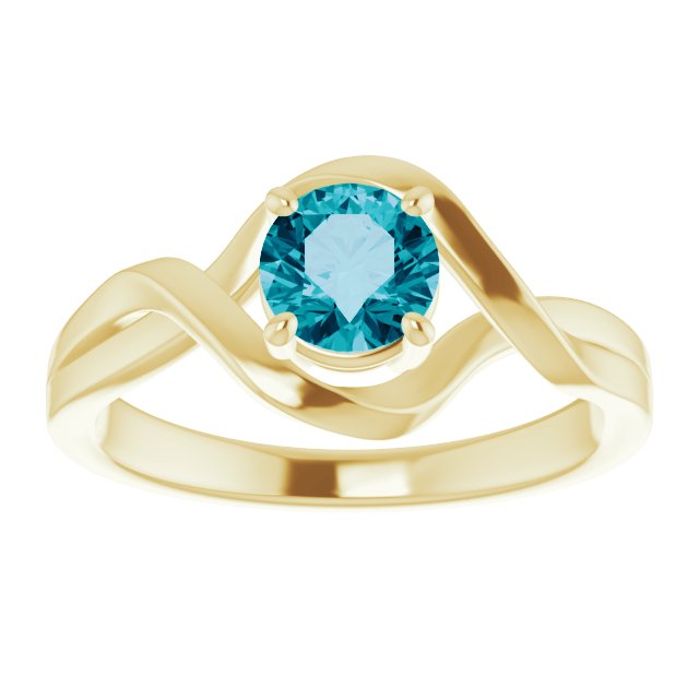 14K Yellow Gold Round 5.5mm Natural London Blue Topaz Ring