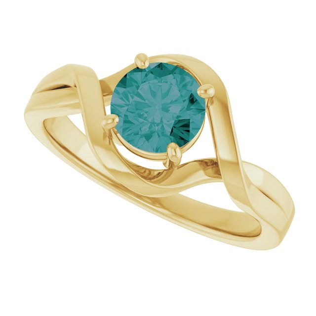 14K Yellow Gold Round 5.5mm Natural London Blue Topaz Ring