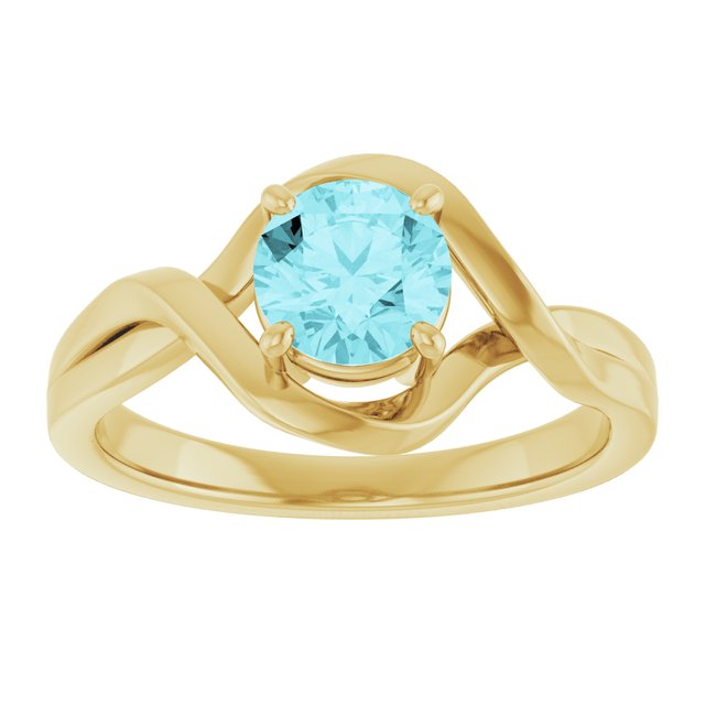 14K Yellow Gold Round 5.5mm Natural London Blue Topaz Ring