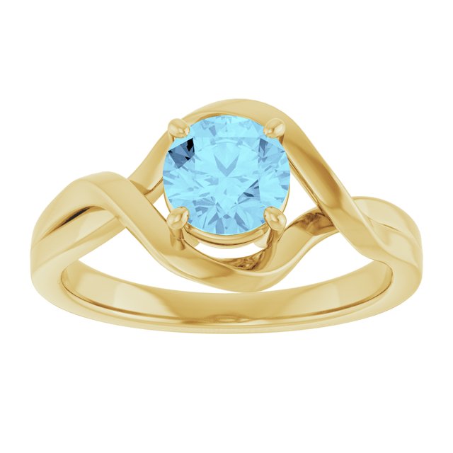 14K Yellow Gold Round 5.5mm Natural London Blue Topaz Ring