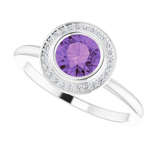 14K White Natural Amethyst & .06 CTW Natural Diamond Ring