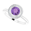 14K White Gold Natural Amethyst 5.5 mm & .06 CTW Diamond Ring