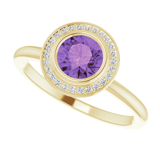 14K White Natural Amethyst & .06 CTW Natural Diamond Ring