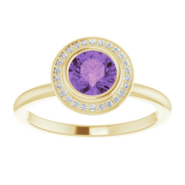 14K White Gold Natural Amethyst 5.5 mm & .06 CTW Diamond Ring