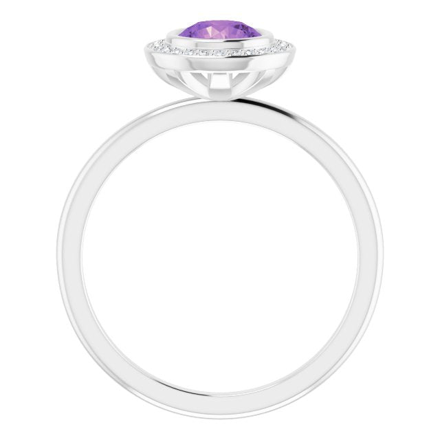 14K White Gold Natural Amethyst 5.5 mm & .06 CTW Diamond Ring