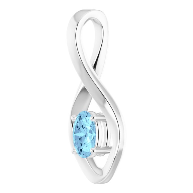 14K White 6x4  mm Oval Natural Blue Zircon Pendant