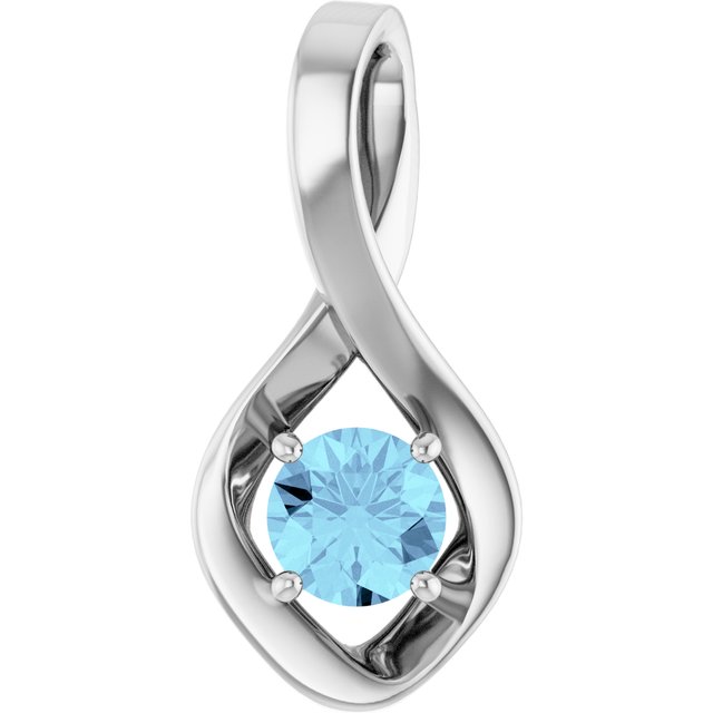 Natural Aquamarine Round Pendant in 14K Gold, Platinum & Silver