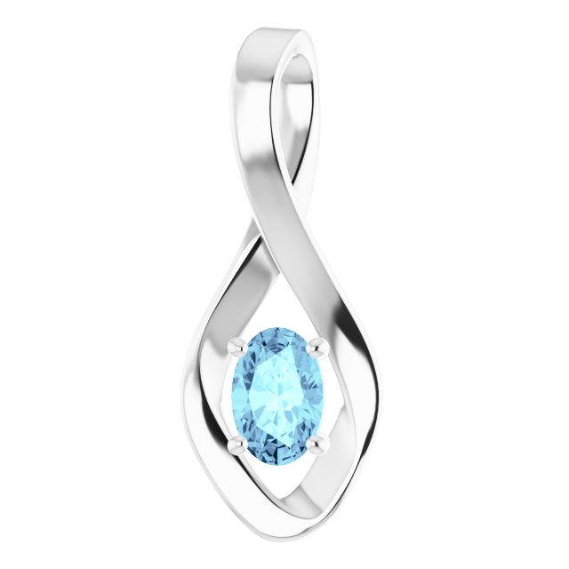 14K White 6x4  mm Oval Natural Blue Zircon Pendant