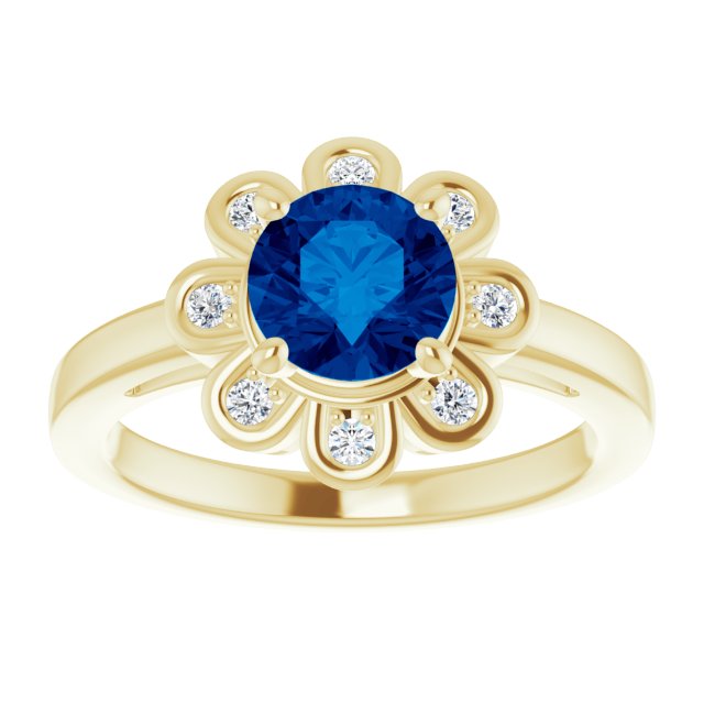 14K White Lab-Grown Blue Sapphire & 1/8 CTW Natural Diamond Ring