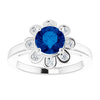 14K White Lab-Grown Blue Sapphire & 1/8 CTW Natural Diamond Ring