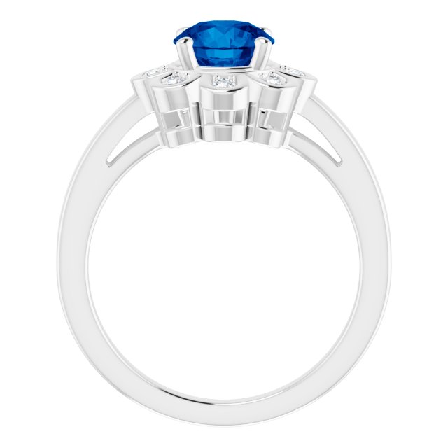 14K White Lab-Grown Blue Sapphire & 1/8 CTW Natural Diamond Ring