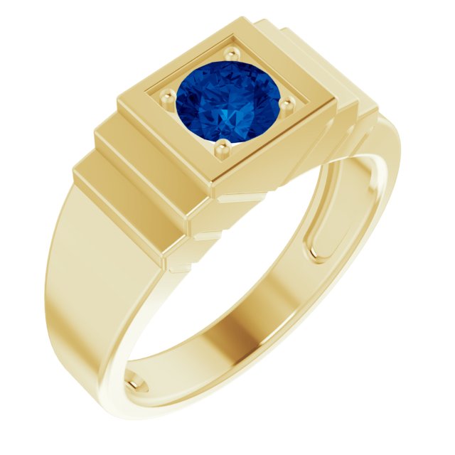 Lab-Grown Blue Sapphire Ring | 14K Gold, Silver & Platinum | Round | 6 Mm | Polished