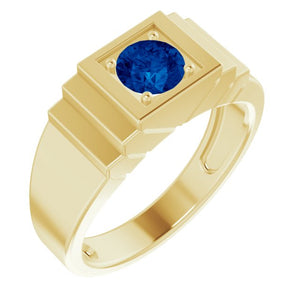 Lab-Grown Blue Sapphire Ring | 14K Gold, Silver & Platinum | Round | 6 Mm | Polished