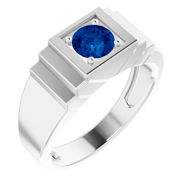 Lab-Grown Blue Sapphire Ring | 14K Gold, Silver & Platinum | Round | 6 Mm | Polished