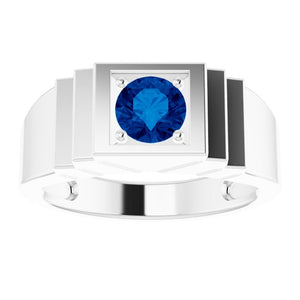 Lab-Grown Blue Sapphire Ring | 14K Gold, Silver & Platinum | Round | 6 Mm | Polished