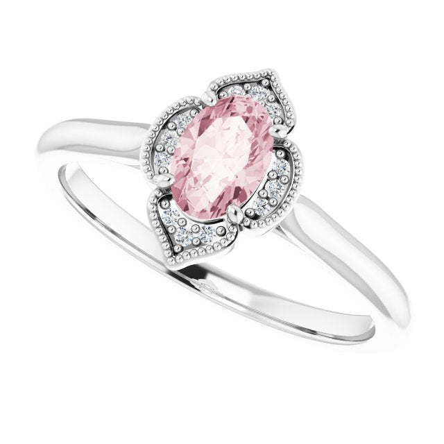 14K Rose Gold Pink Morganite and Diamond Accent Ring