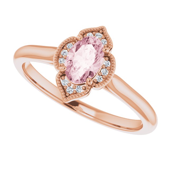 14K Rose Gold Pink Morganite and Diamond Accent Ring