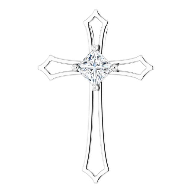 14K White 4  mm Square 3/8 CTW Natural Diamond Cross Pendant