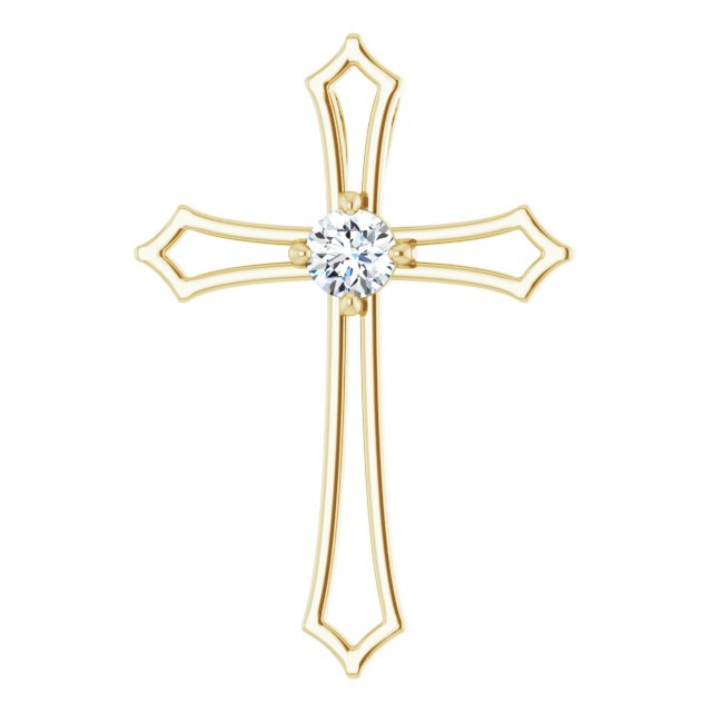 14K White 4  mm Square 3/8 CTW Natural Diamond Cross Pendant