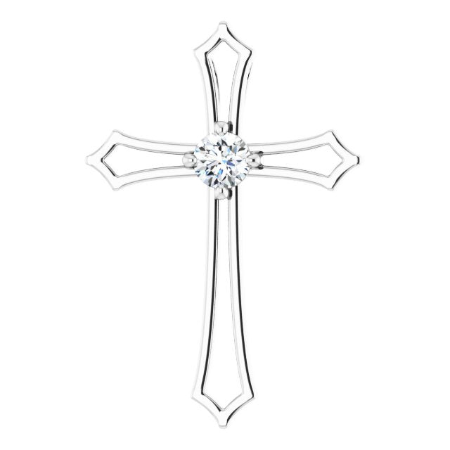 14K White Gold Diamond Cross Pendant – Elegant Square Design