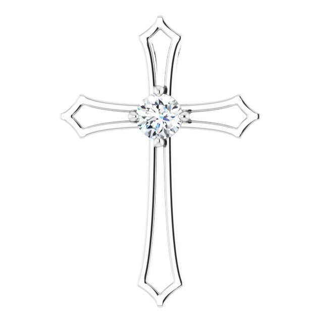 14K White 4  mm Square 3/8 CTW Natural Diamond Cross Pendant