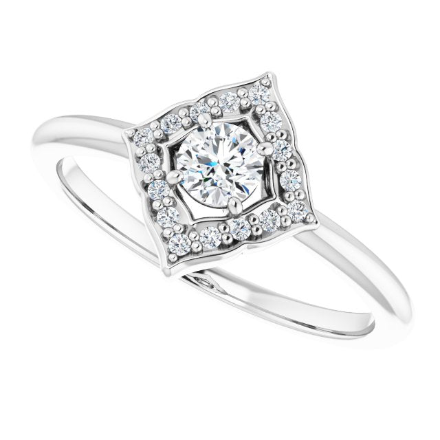 14K White Gold Diamond-Studded Clover Halo Ring with 1/3 CTW Sparkle