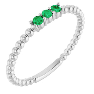 Lab-Grown Emerald Beaded Ring with Multiple Stone Options in 14K Gold, Silver & Platinum