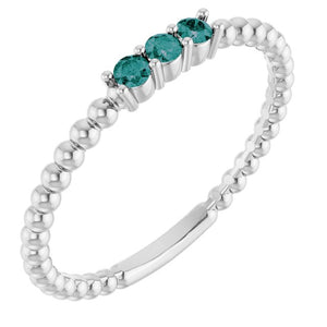 Lab-Grown Emerald Beaded Ring with Multiple Stone Options in 14K Gold, Silver & Platinum