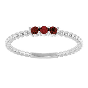 14K Gold, Platinum, Sterling Silver Natural Mozambique Garnet Beaded Ring - Options Available