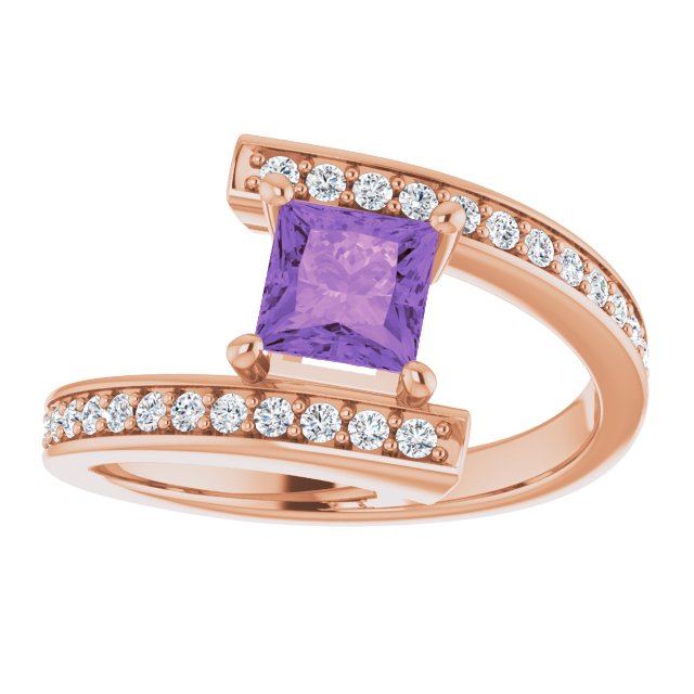 14K White Gold Natural Amethyst & 1/4 CTW Diamond Square Ring