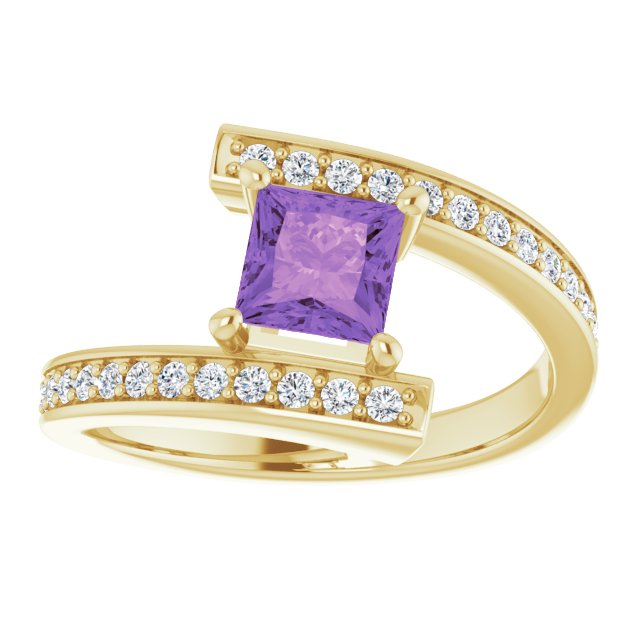 14K White Natural Amethyst & 1/4 CTW Natural Diamond Ring