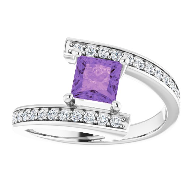 14K White Natural Amethyst & 1/4 CTW Natural Diamond Ring