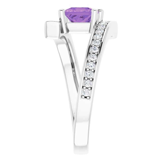 14K White Gold Natural Amethyst & 1/4 CTW Diamond Square Ring