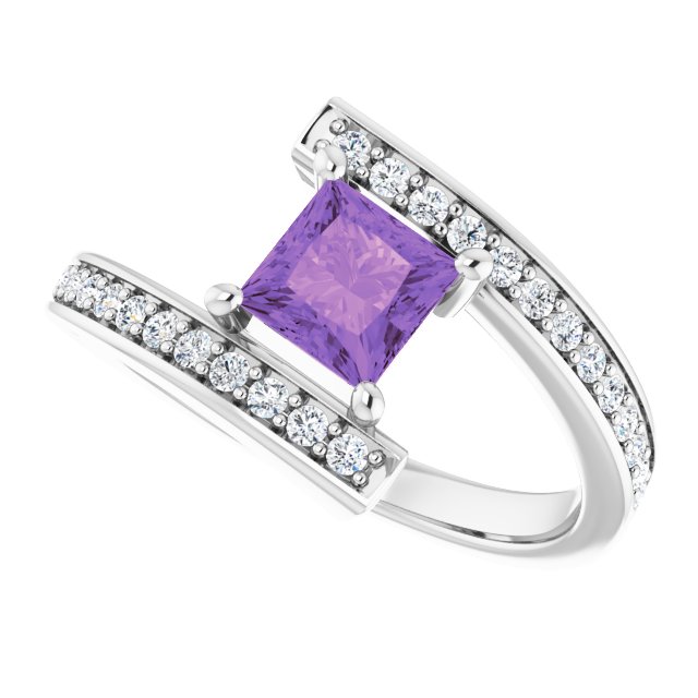 14K White Natural Amethyst & 1/4 CTW Natural Diamond Ring