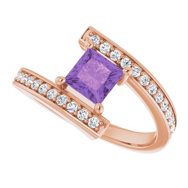 14K White Gold Natural Amethyst & 1/4 CTW Diamond Square Ring