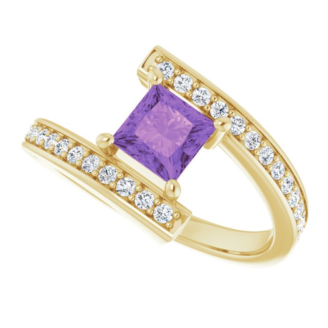 14K White Natural Amethyst & 1/4 CTW Natural Diamond Ring