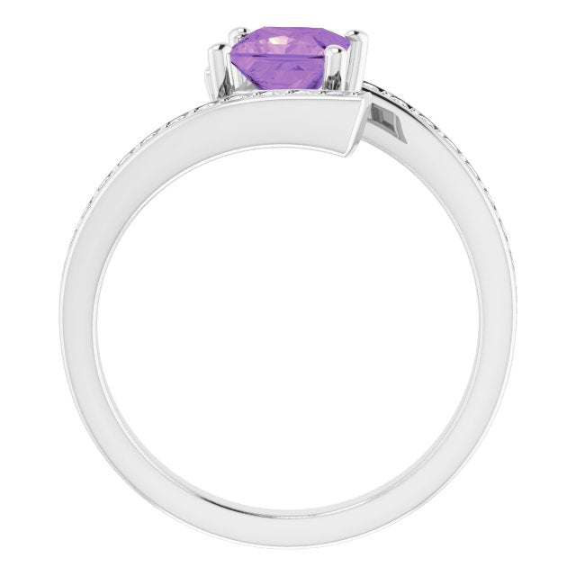 14K White Gold Natural Amethyst & 1/4 CTW Diamond Square Ring