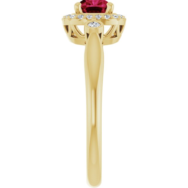 14K Yellow Gold Cushion Cut Lab-Grown Ruby & 1/6 CTW Diamond Ring