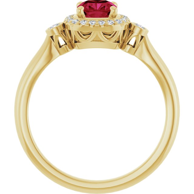 14K Yellow Lab-Grown Ruby & 1/6 CTW Natural Diamond Ring