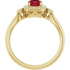 14K Yellow Gold Cushion Cut Lab-Grown Ruby & 1/6 CTW Diamond Ring