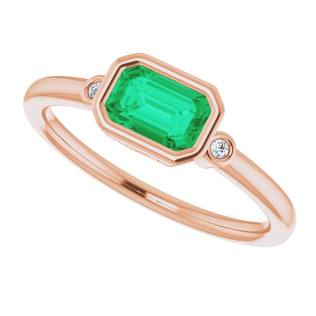 14K Yellow Lab-Grown Emerald & .02 CTW Natural Diamond Ring