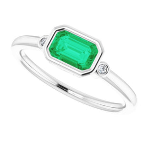 14K Yellow Gold, 6x4 mm Lab-Grown Emerald & .02 CTW Diamond Ring