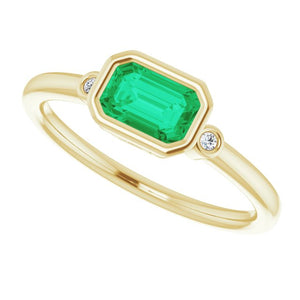 14K Yellow Gold, 6x4 mm Lab-Grown Emerald & .02 CTW Diamond Ring