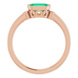 14K Yellow Gold, 6x4 mm Lab-Grown Emerald & .02 CTW Diamond Ring