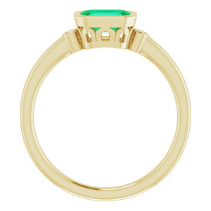 14K Yellow Gold, 6x4 mm Lab-Grown Emerald & .02 CTW Diamond Ring