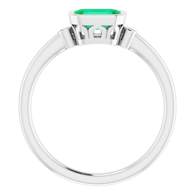 14K Yellow Lab-Grown Emerald & .02 CTW Natural Diamond Ring