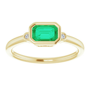 14K Yellow Gold, 6x4 mm Lab-Grown Emerald & .02 CTW Diamond Ring