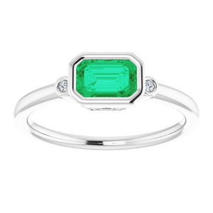 14K Yellow Gold, 6x4 mm Lab-Grown Emerald & .02 CTW Diamond Ring