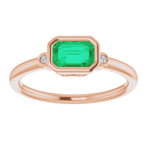 14K Yellow Gold, 6x4 mm Lab-Grown Emerald & .02 CTW Diamond Ring